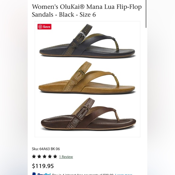 Olukai Mana Lua sandal - black leather, size 10 - Picture 6 of 6